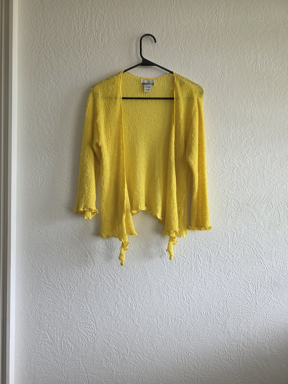 Bright Yellow Open-Front Women's Cardigan with Tie-Front Detail